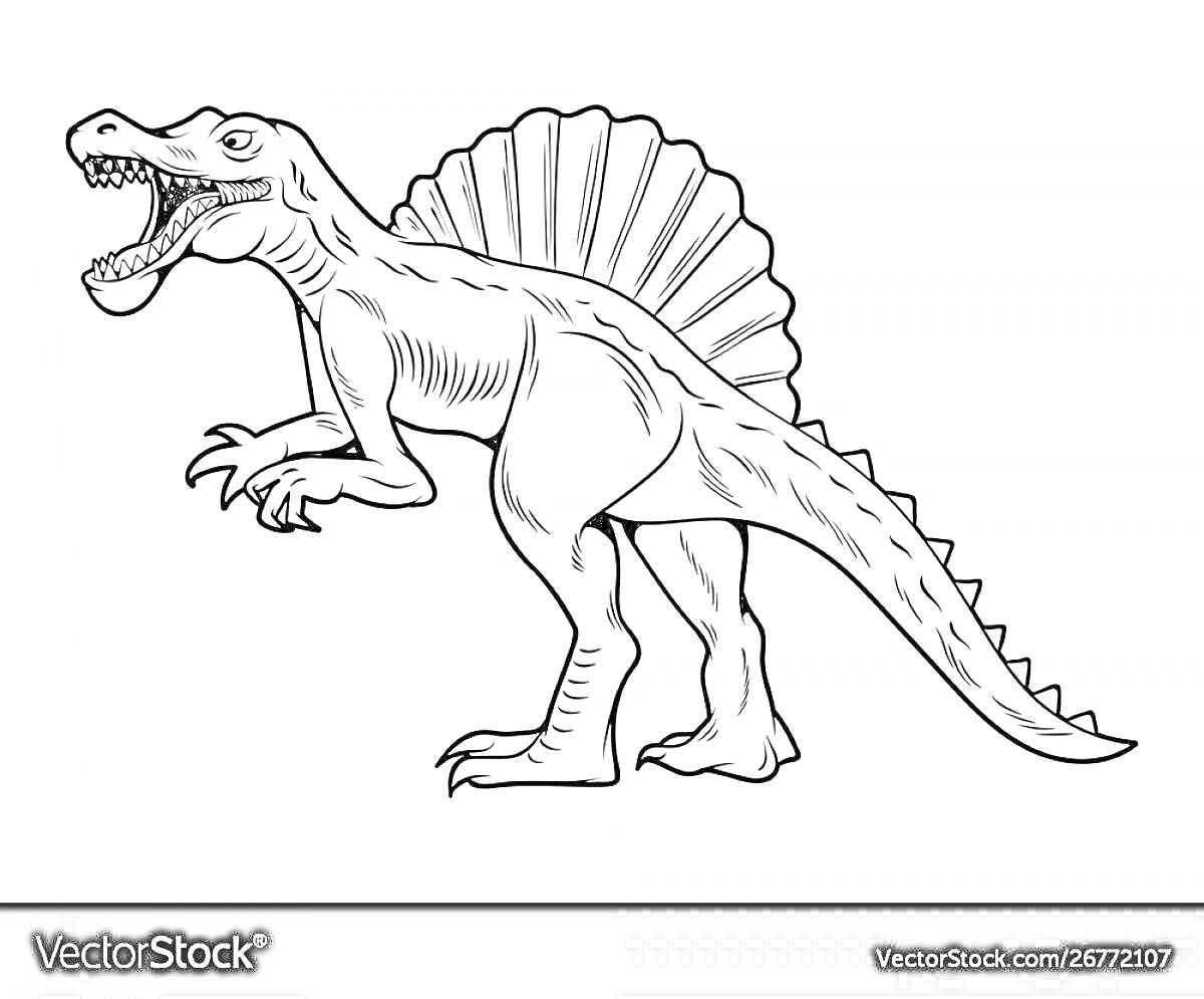 На раскраске изображено: Спинозавр, Динозавр, Животные, Гребень