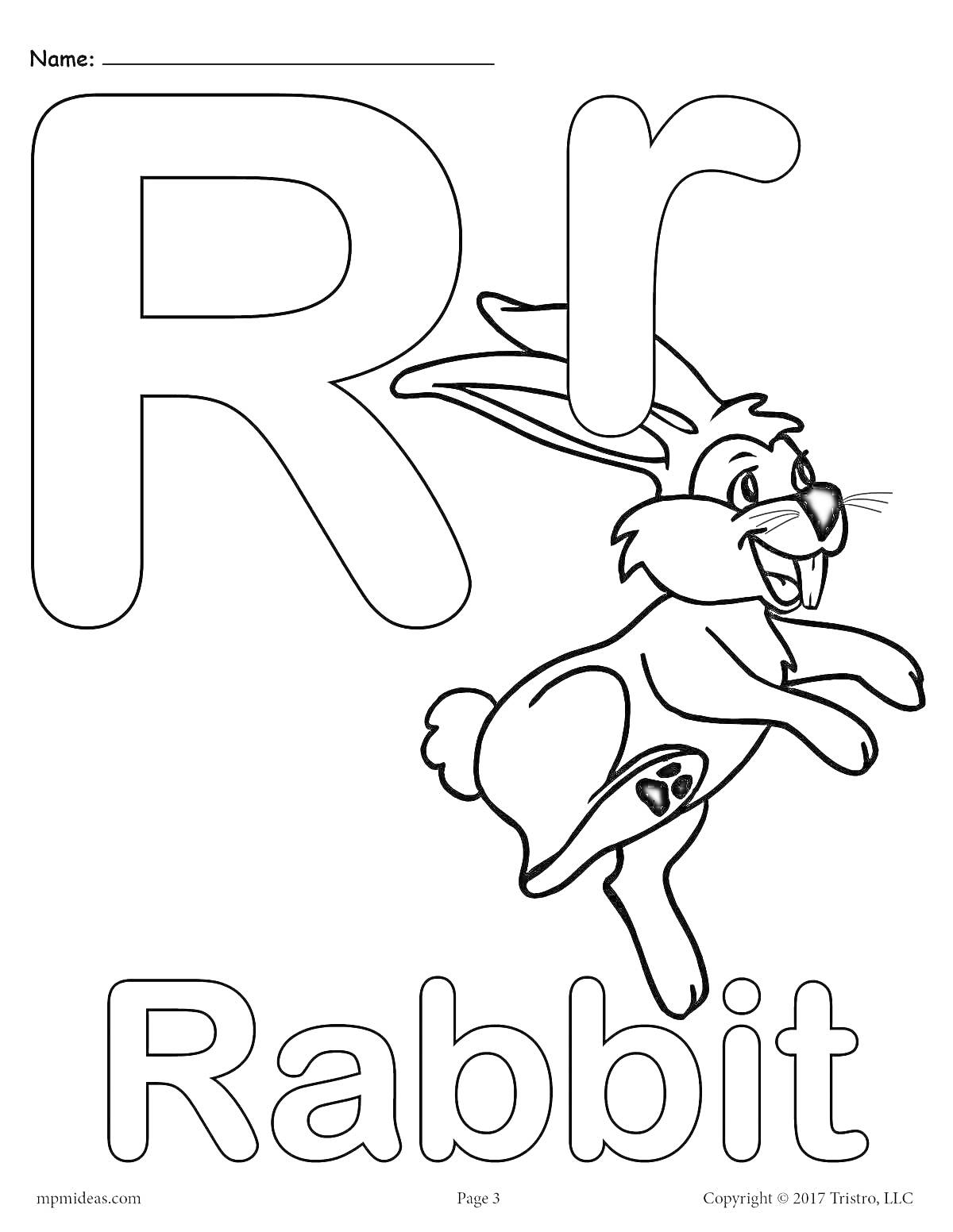 На раскраске изображено: Буква R, Английский алфавит, Кролик, Обучение