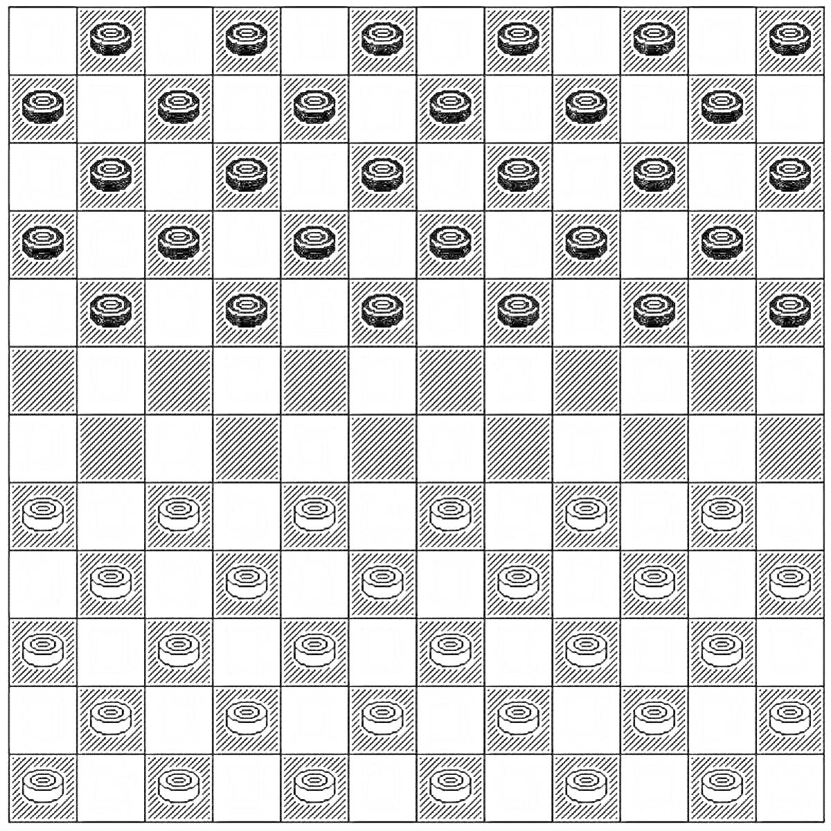 Шашечная доска с расставленными фигурами для игры в шашки
