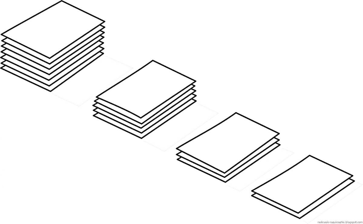 Стопки бумажных листов, уменьшение объема от четырех до одного