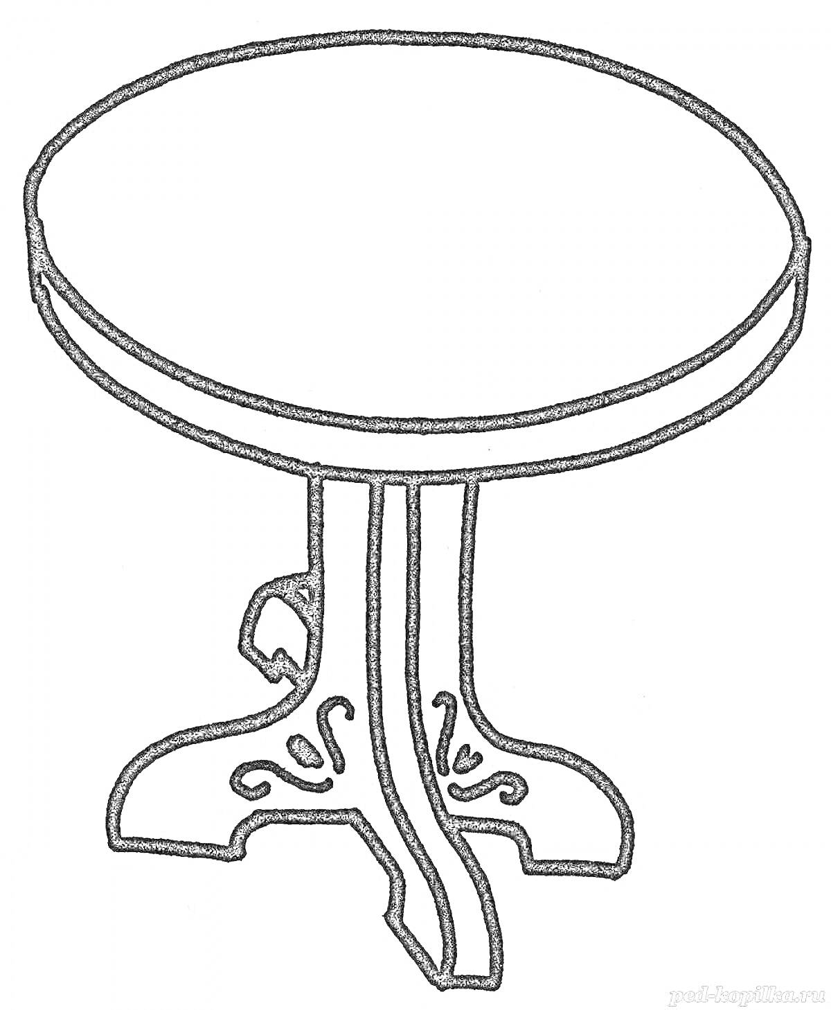Раскраска Круглый стол с резными ножками