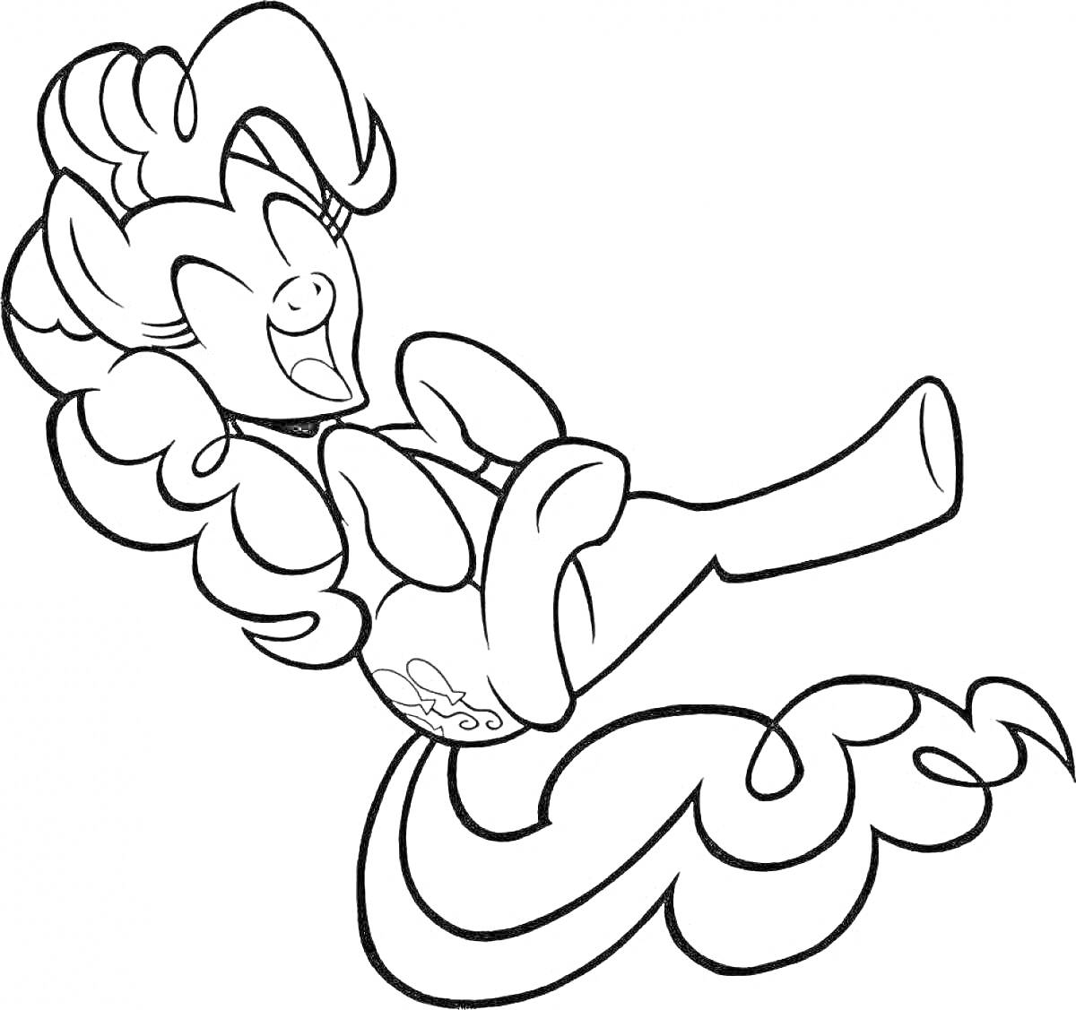 Раскраска Пони с кудрявой гривой, смеющаяся и прыгающая
