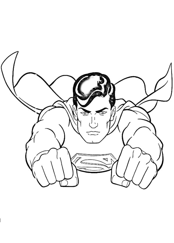 Супермен летит с вытянутыми руками вперёд