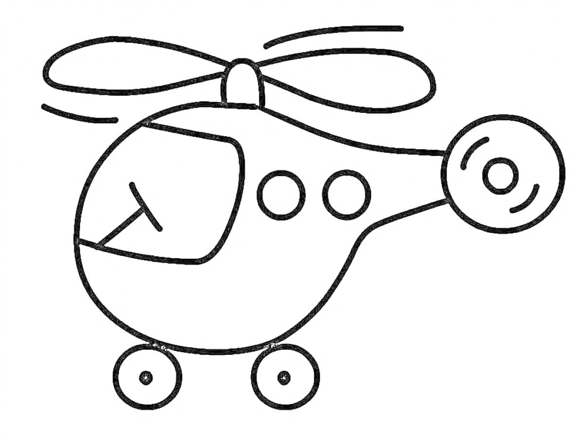 На раскраске изображено: Вертолет, Транспорт, Винт, Для мальчиков, 2-3 года