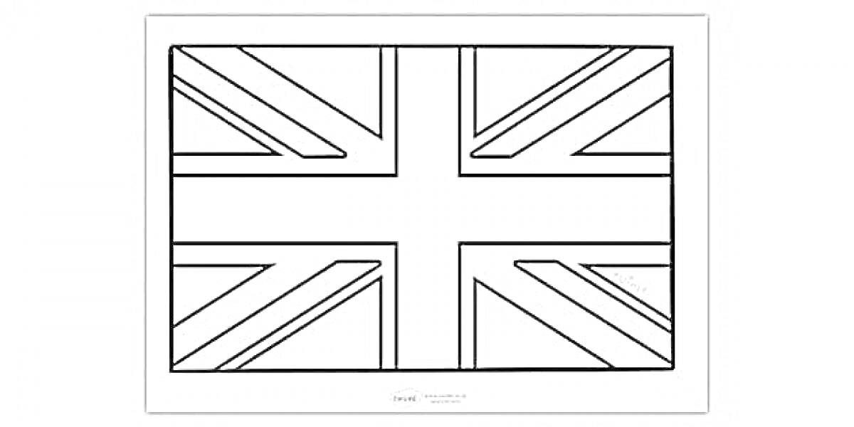 Раскраска с изображением флага Англии, контурное изображение с пересекающимися диагональными и прямыми линиями.