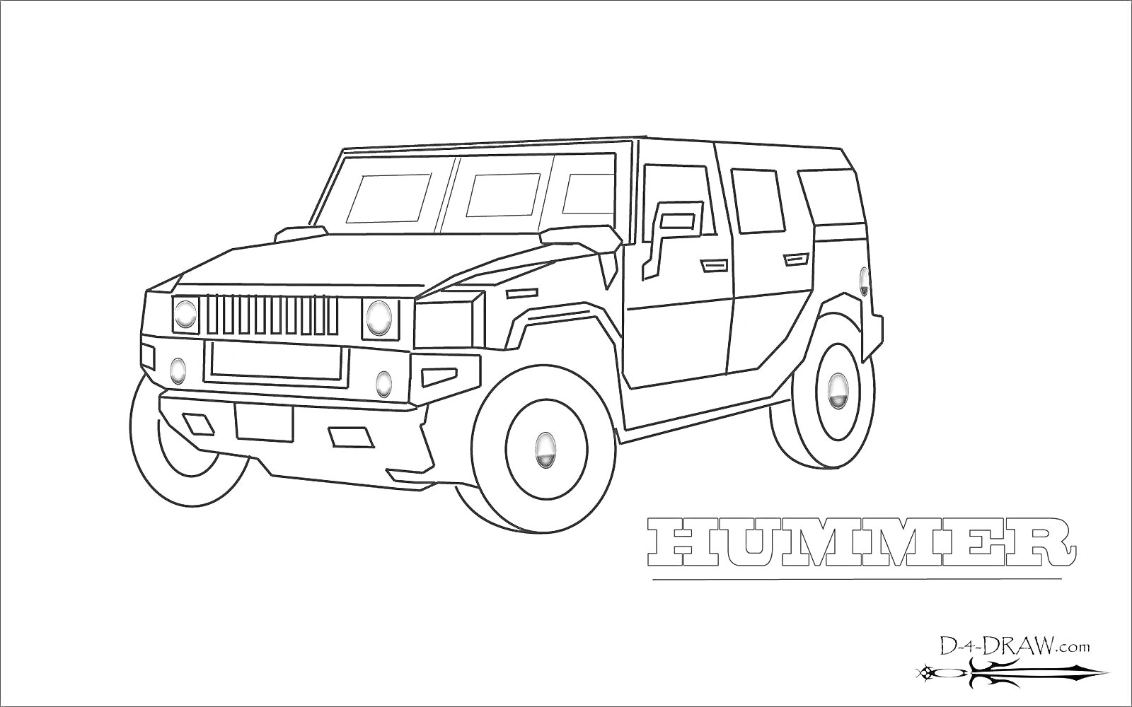 На раскраске изображено: Лимузин, Hummer, Для детей, Транспорт, Внедорожник
