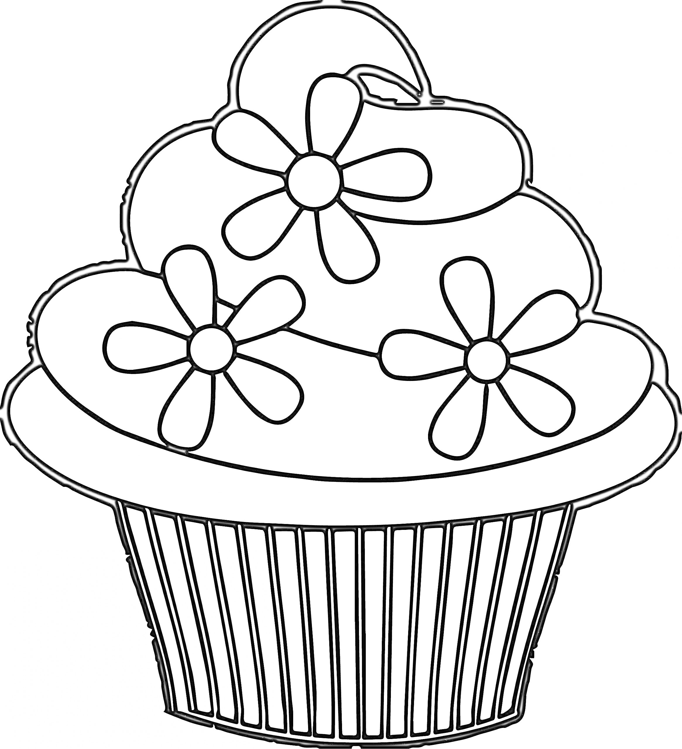 Раскраска Пирожное с тремя цветами и завитками