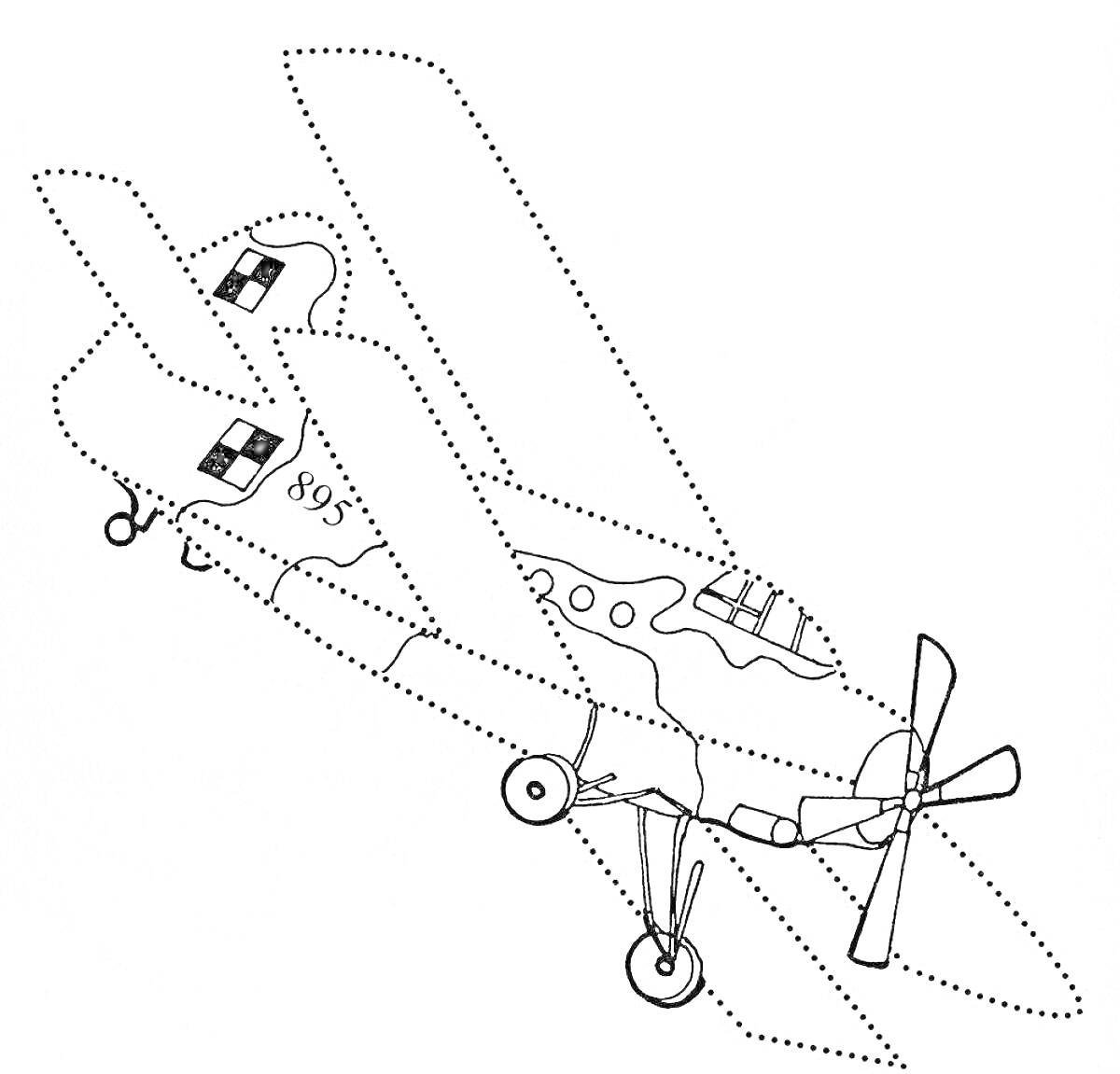 Раскраска Самолет с пропеллером и номером 895