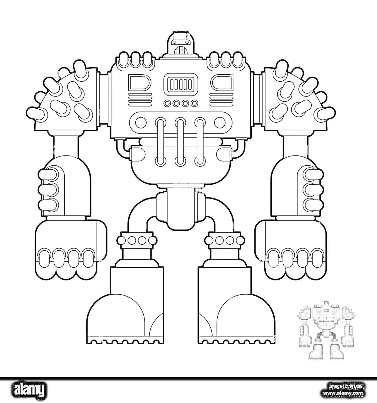 На раскраске изображено: Робот, Сиреноголовый, Панель управления, Круглые элементы
