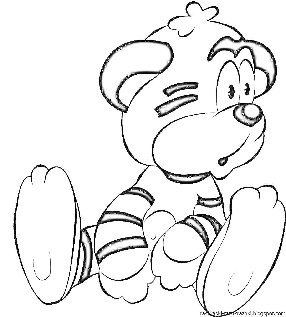 На раскраске изображено: Из мультфильмов, Медведь, Полосы, Сидеть