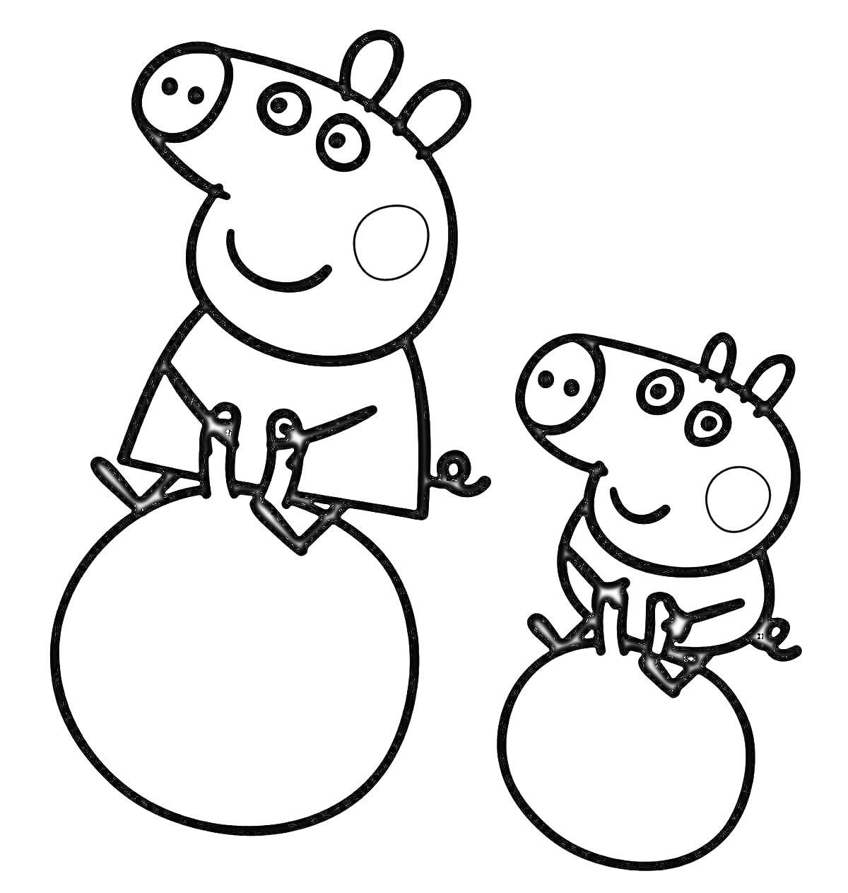 На раскраске изображено: Свинка пеппа, Джордж, Скачки, Для детей, Игрушки