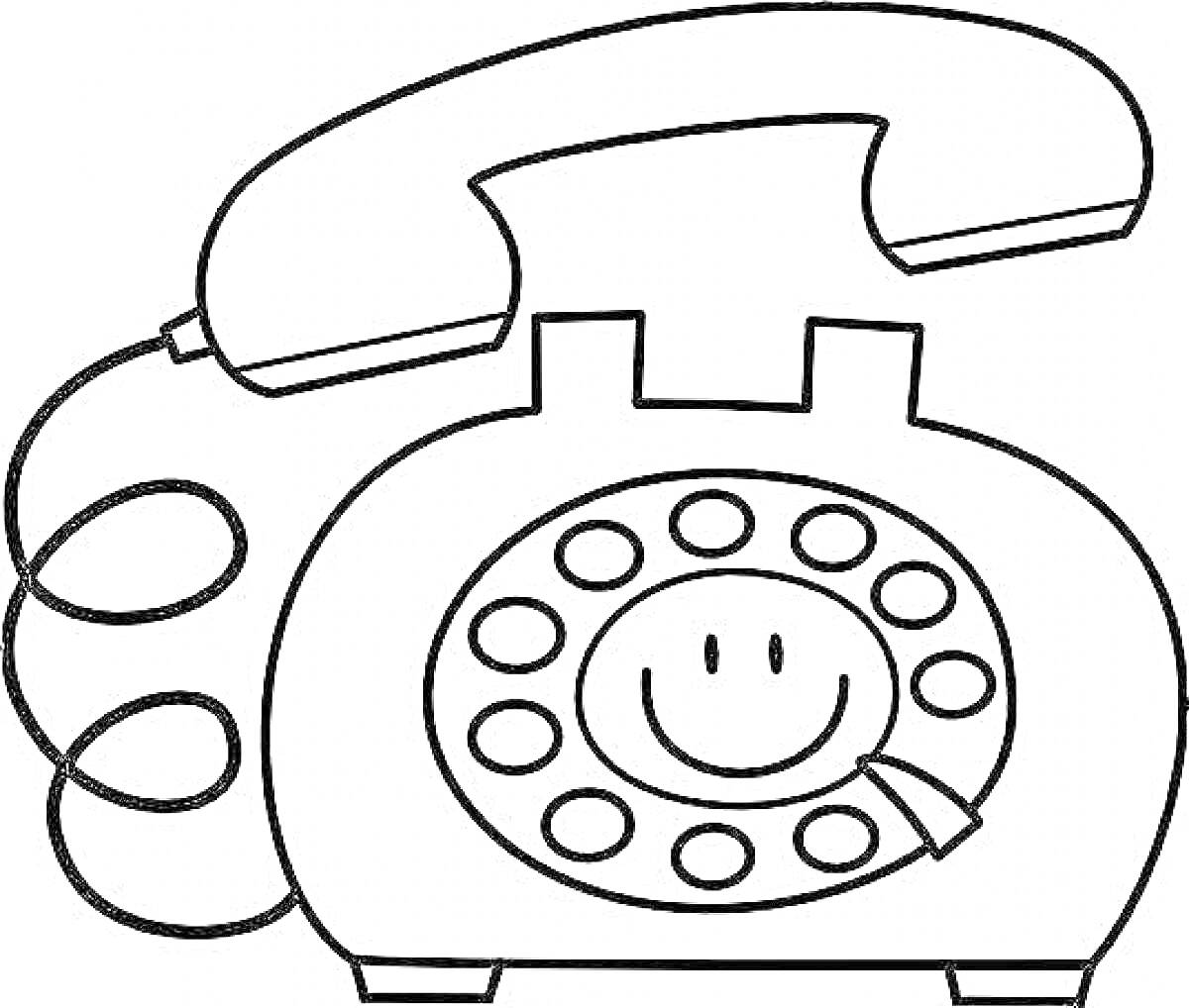 Раскраска ретро телефон с диском и улыбающимся смайликом