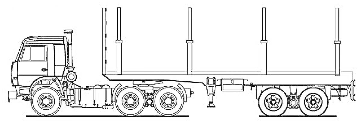 Раскраска Лесовоз с прицепом и кабиной