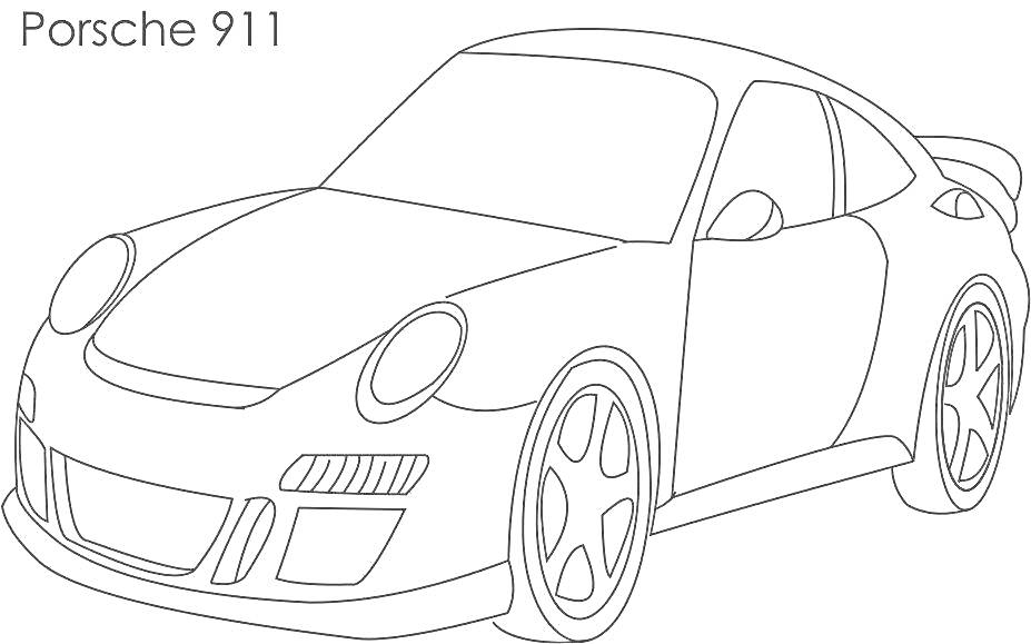Раскраска Porsche 911 с элементами кузова, фарами, колесами и окнами
