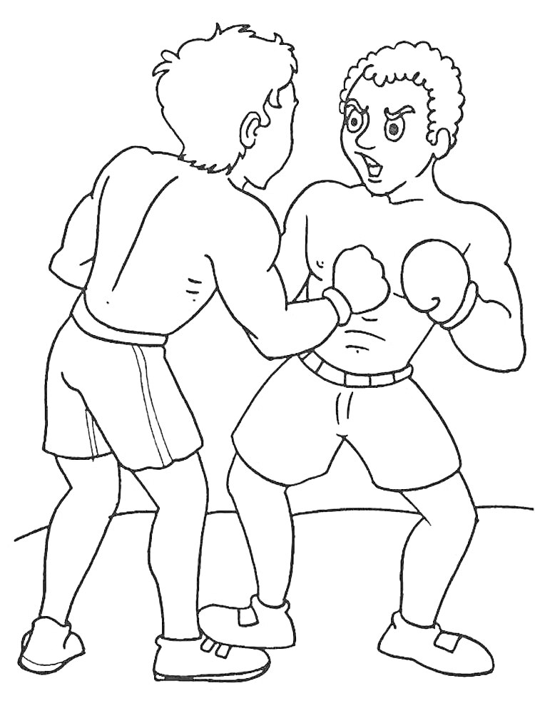 На раскраске изображено: Бокс, Поединок, Спортивная одежда, Боксерские перчатки, Спорт