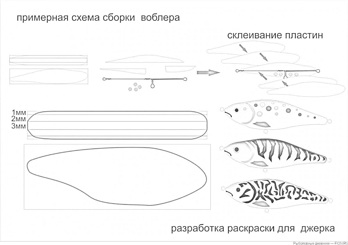 На раскраске изображено: Воблер, Рыболовные приманки, Черные пятна, Рыболовные снасти