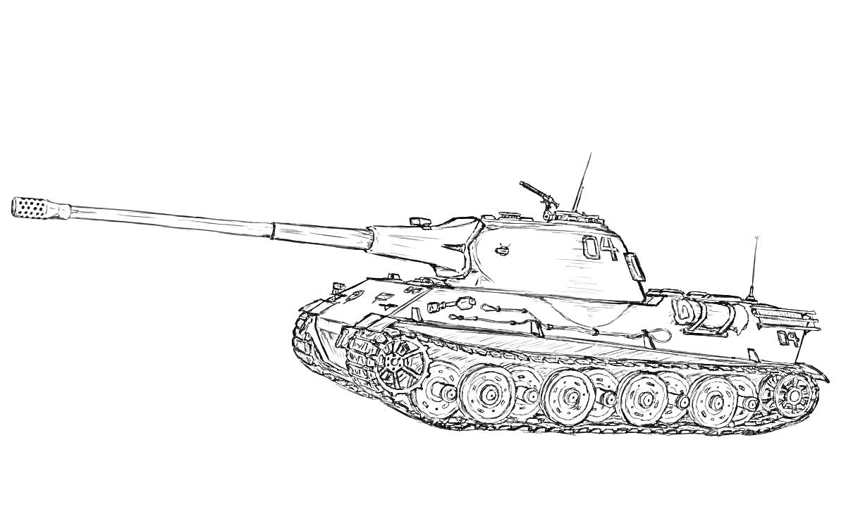 Раскраска Танк ИС-2, вид сбоку с пушкой и гусеницами