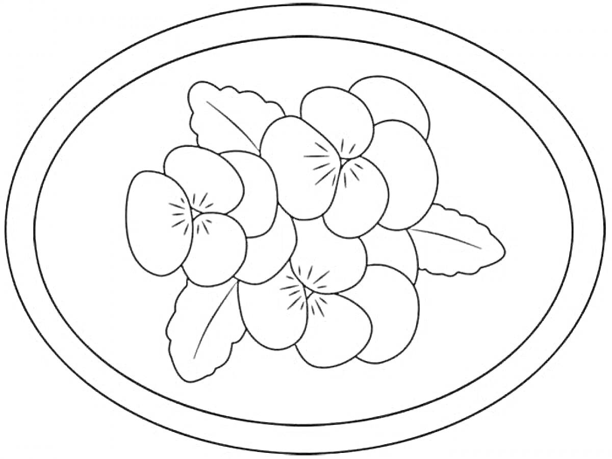 На раскраске изображено: Поднос, Овальный, Цветочный узор, Цветы, Листья