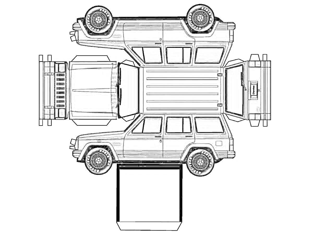 Раскраска Шаблон для создания бумажного внедорожника