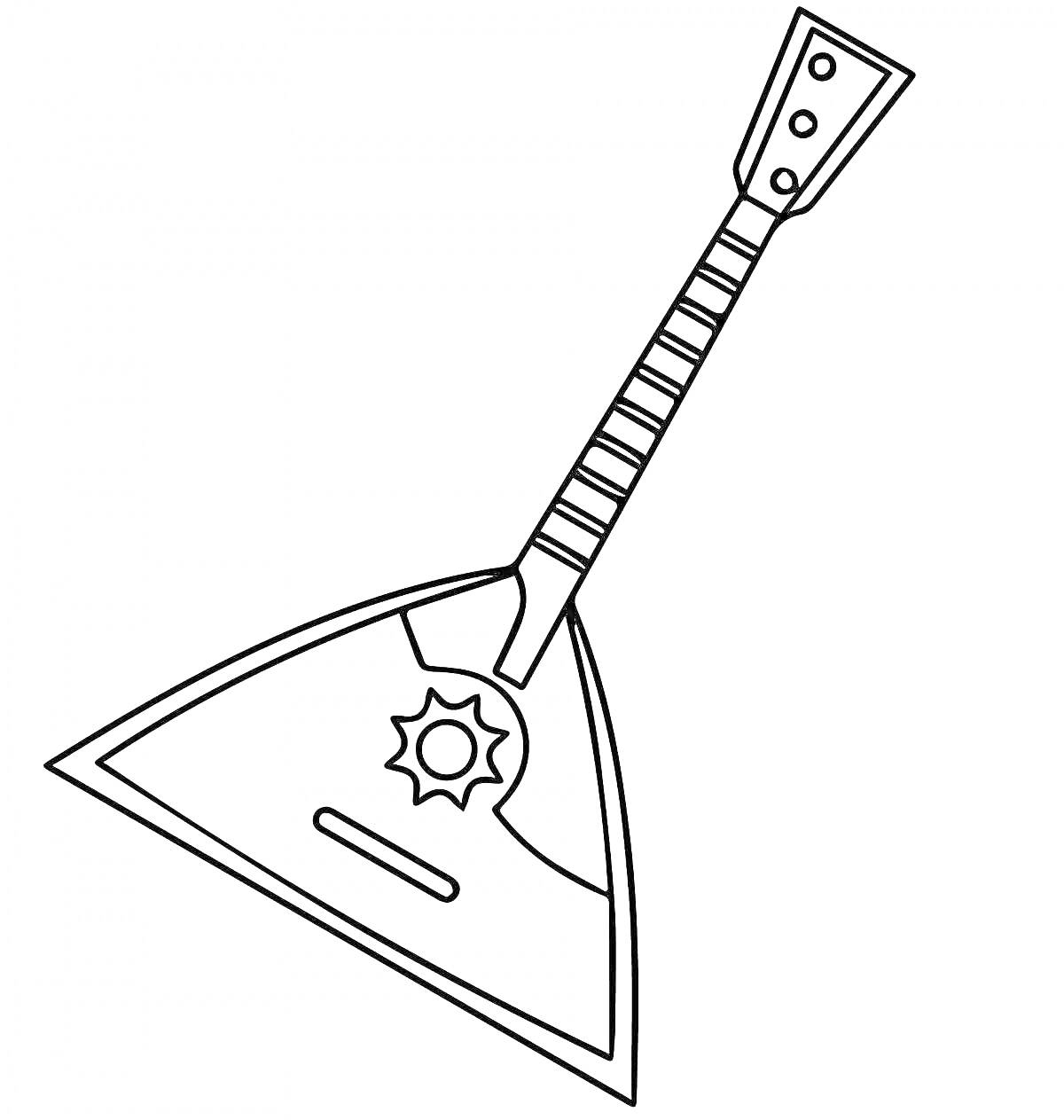 Раскраска Балалайка с тремя колками и основным корпусом треугольной формы
