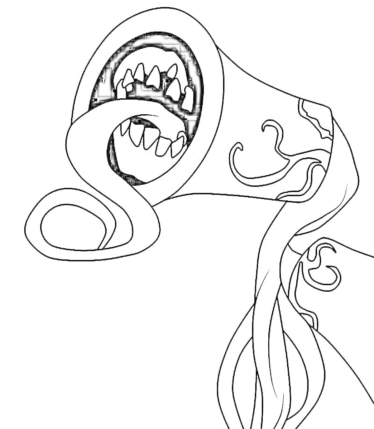 Раскраска Сиреноголовый с щупальцами и зубами