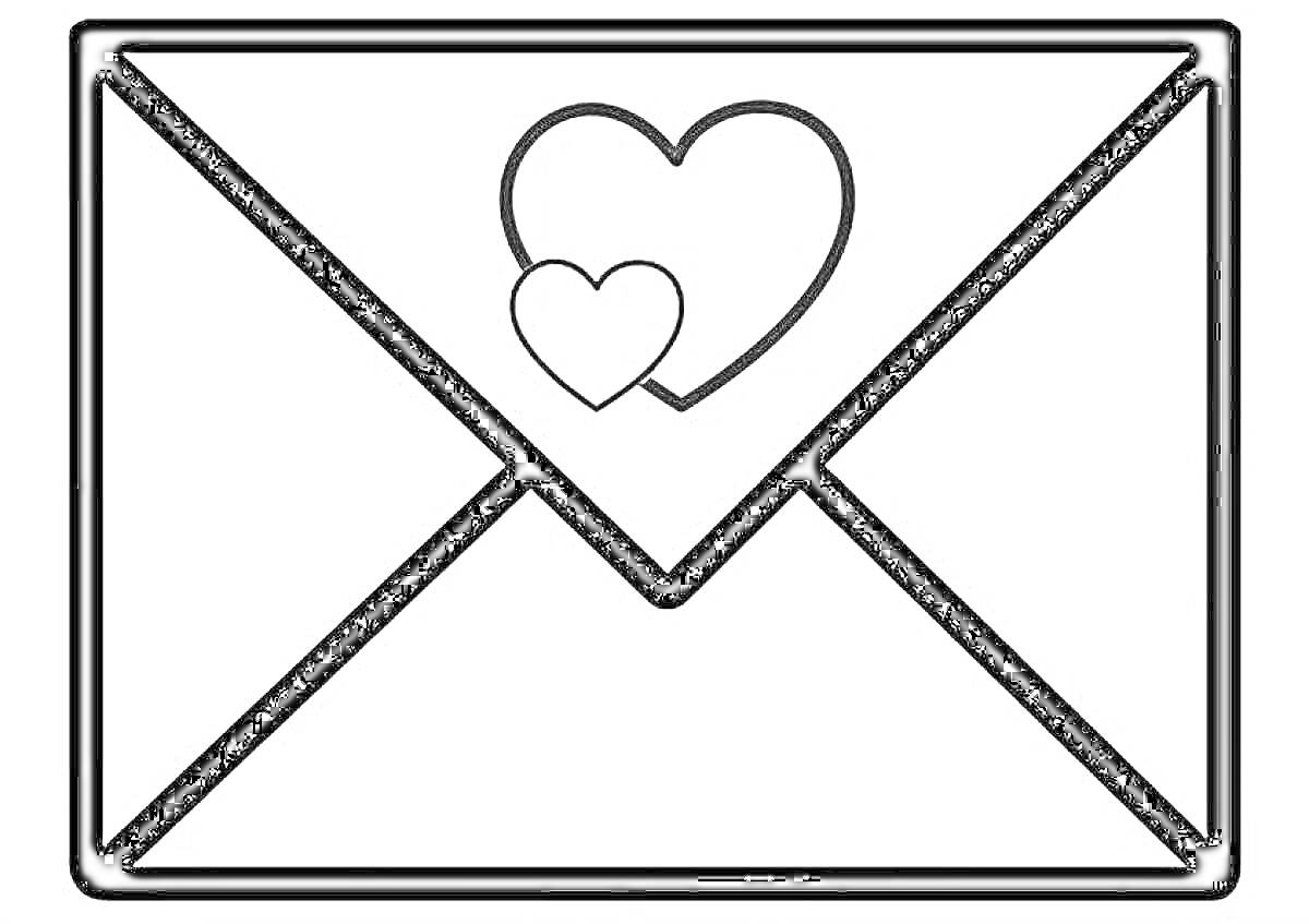 Раскраска Конверт с двумя сердцами