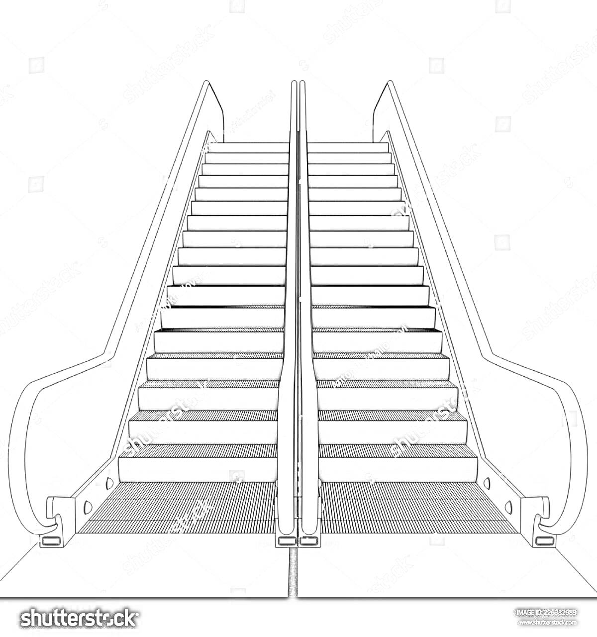 Раскраска Эскалатор с двумя лестничными маршами и поручнями