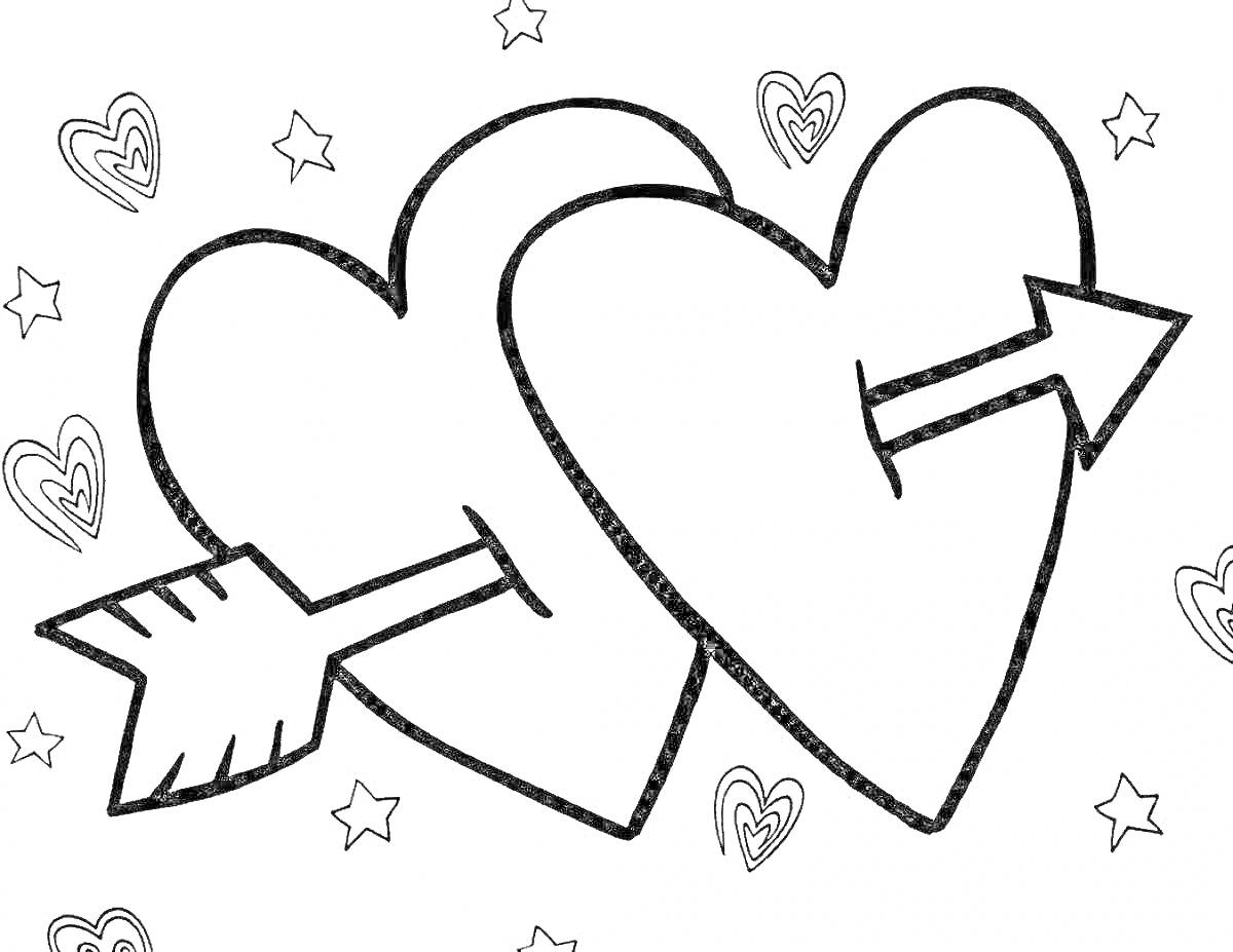 На раскраске изображено: Для девочек, Сердца, Звезды, Любовь, Романтика