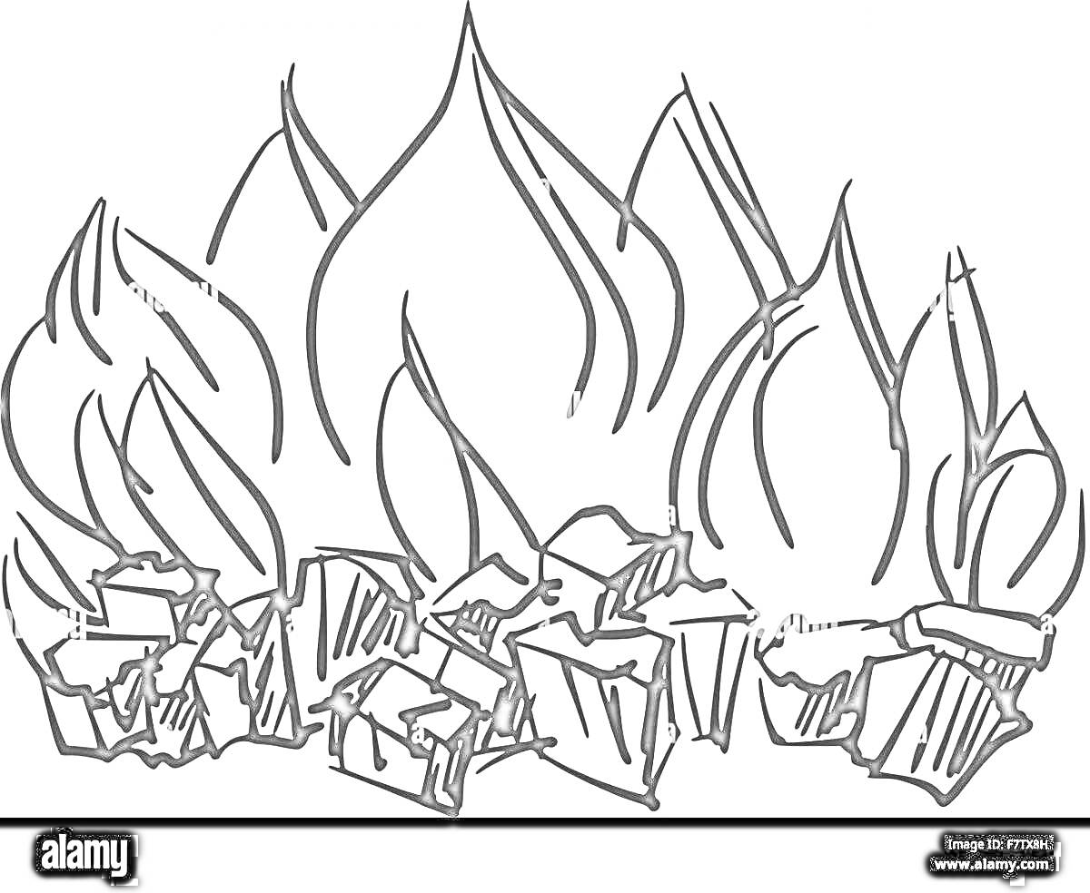 На раскраске изображено: Огонь, Камин, Дрова, Пламя, Очаг, Домашний уют, Контурные рисунки