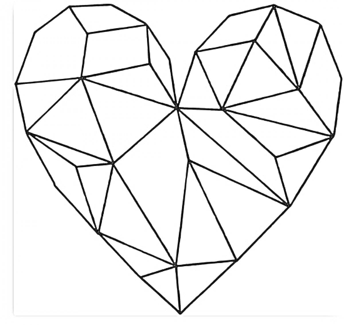 Раскраска Оригами сердце, состоящее из многоугольников