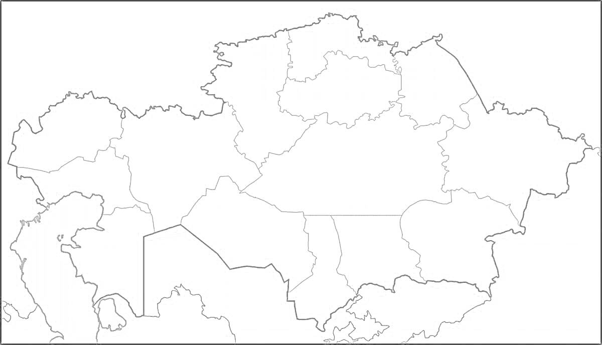 Раскраска Карта Казахстана для раскраски с границами областей