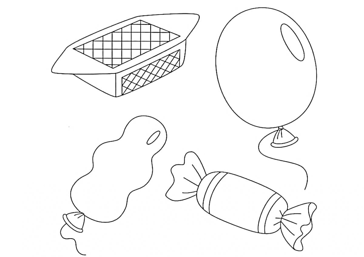 На раскраске изображено: Конфеты, Сладости, Карамель, Воздушные шары