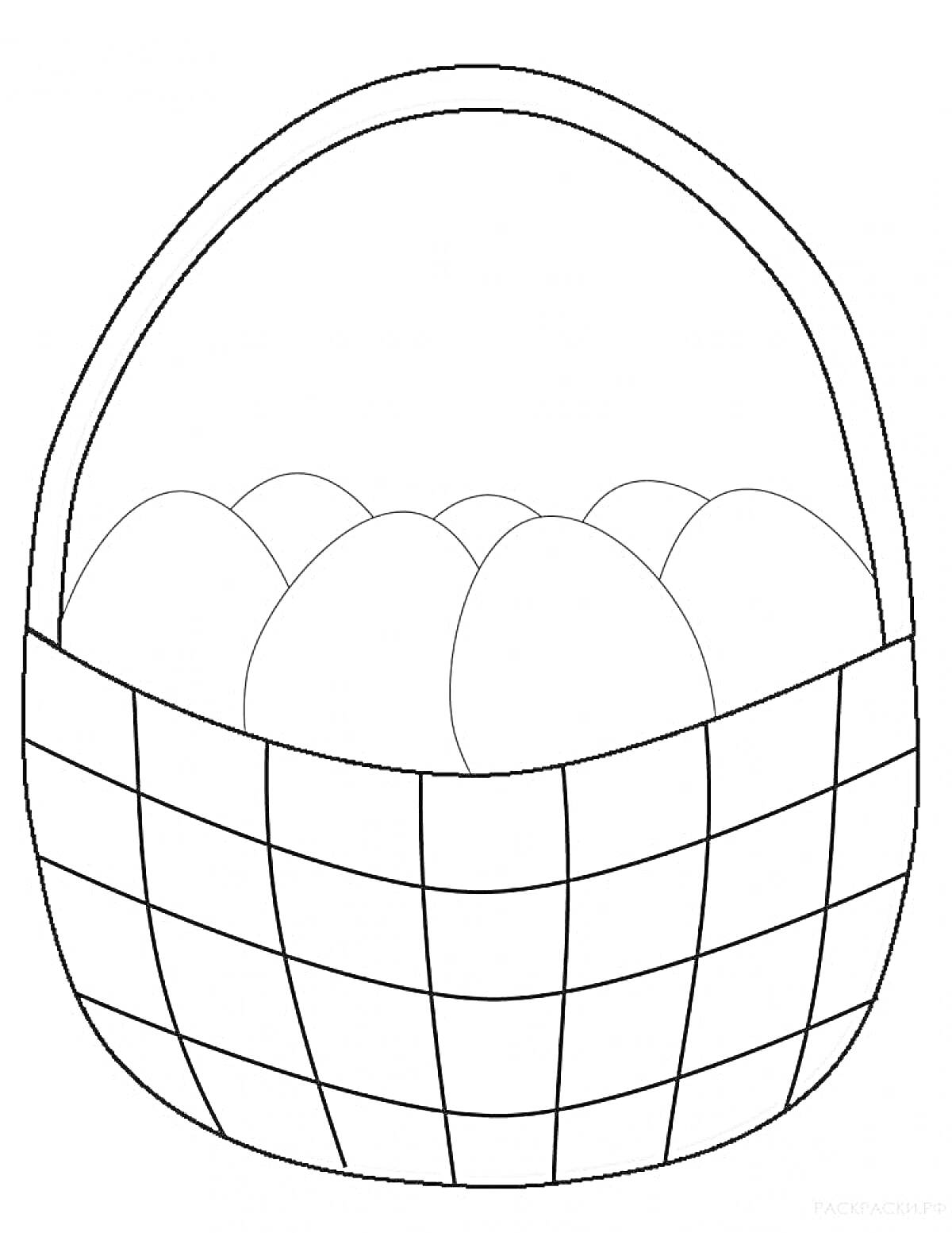 На раскраске изображено: Корзина, Яйца, Плетеная корзина