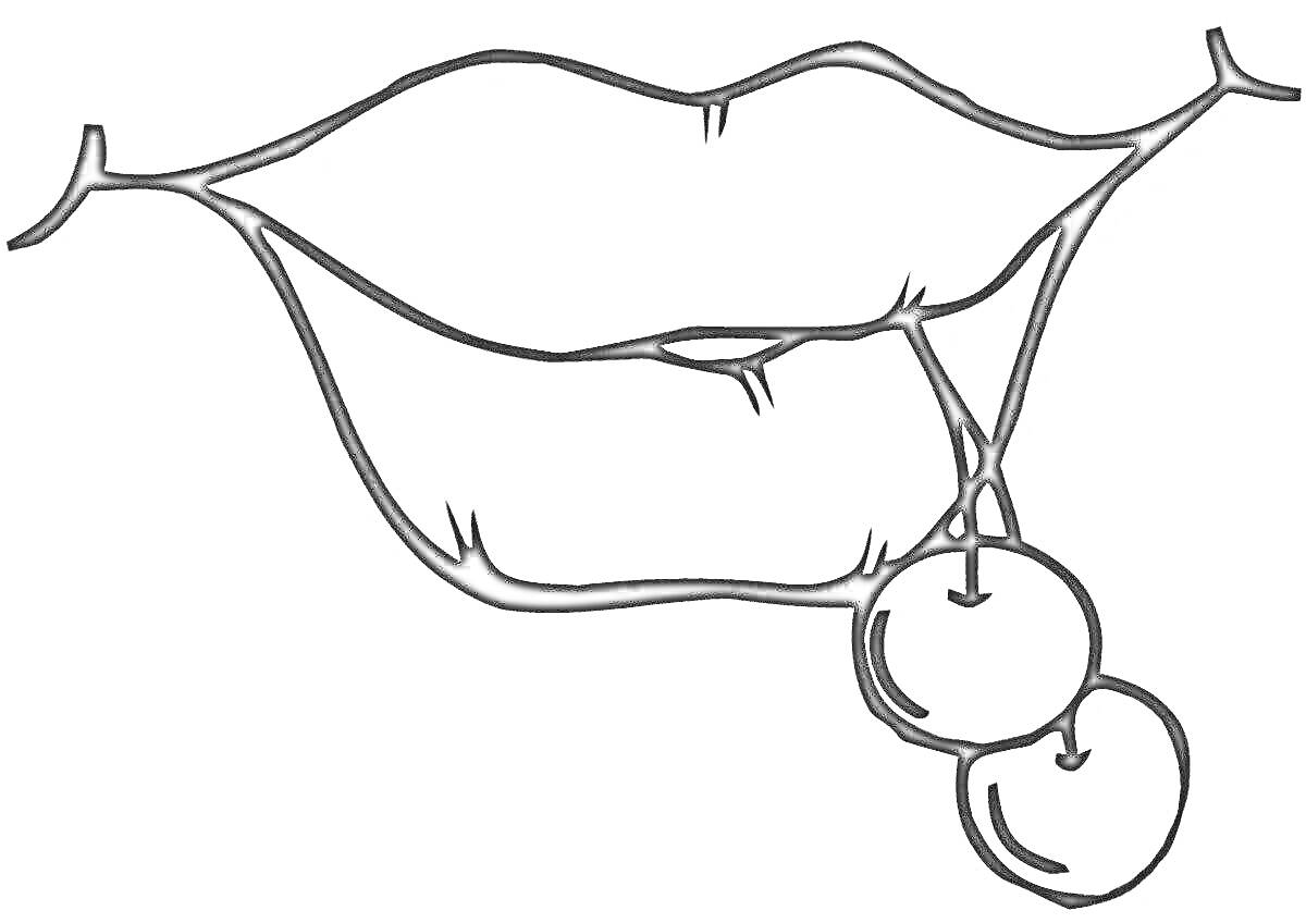 Раскраска Губы девушки с вишнями