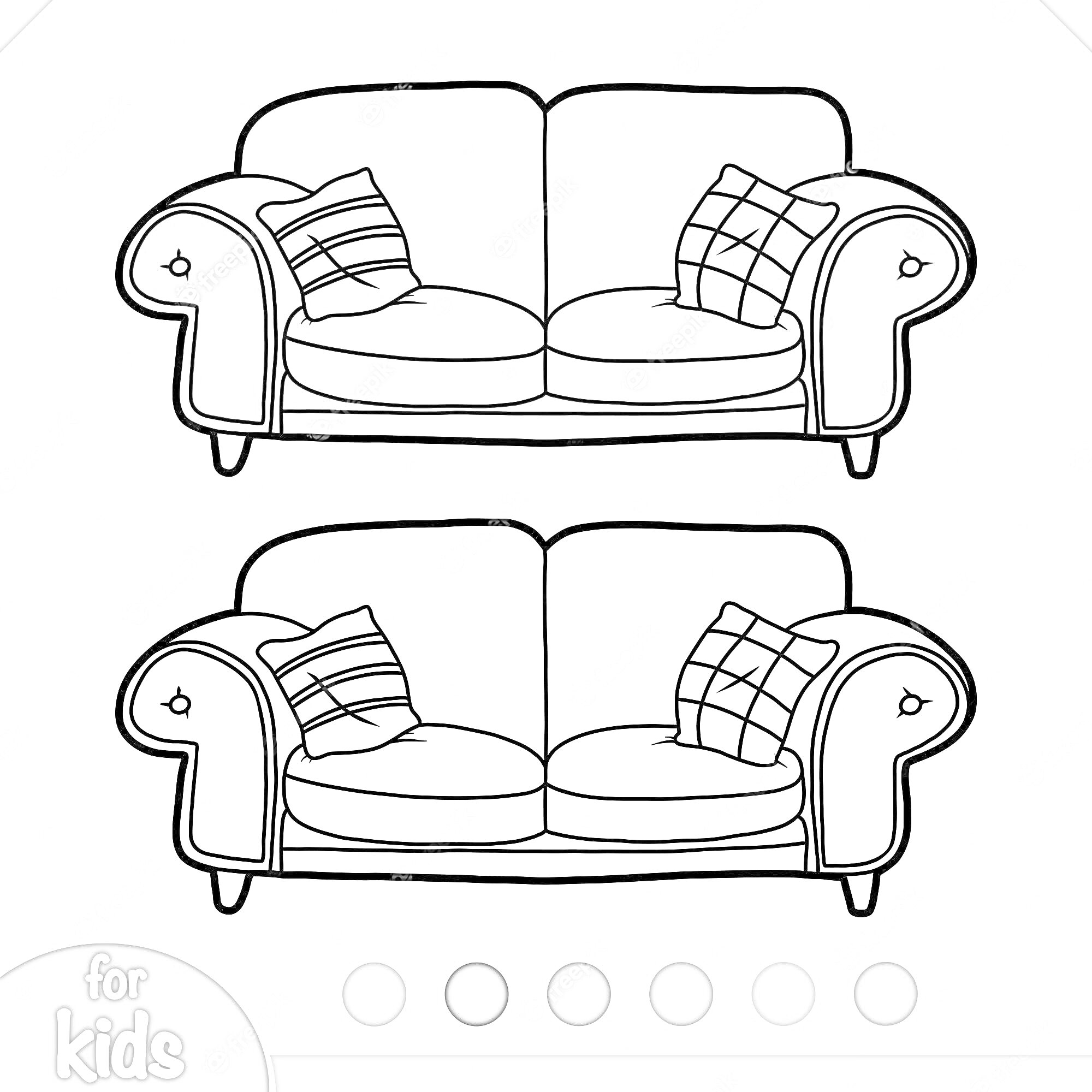 Раскраска Диван с двумя подушками для раскрашивания
