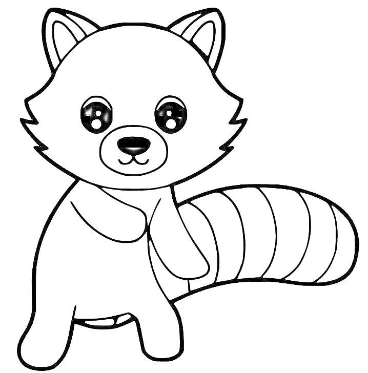 Раскраска Красная панда с большими глазами и хвостом в полоску
