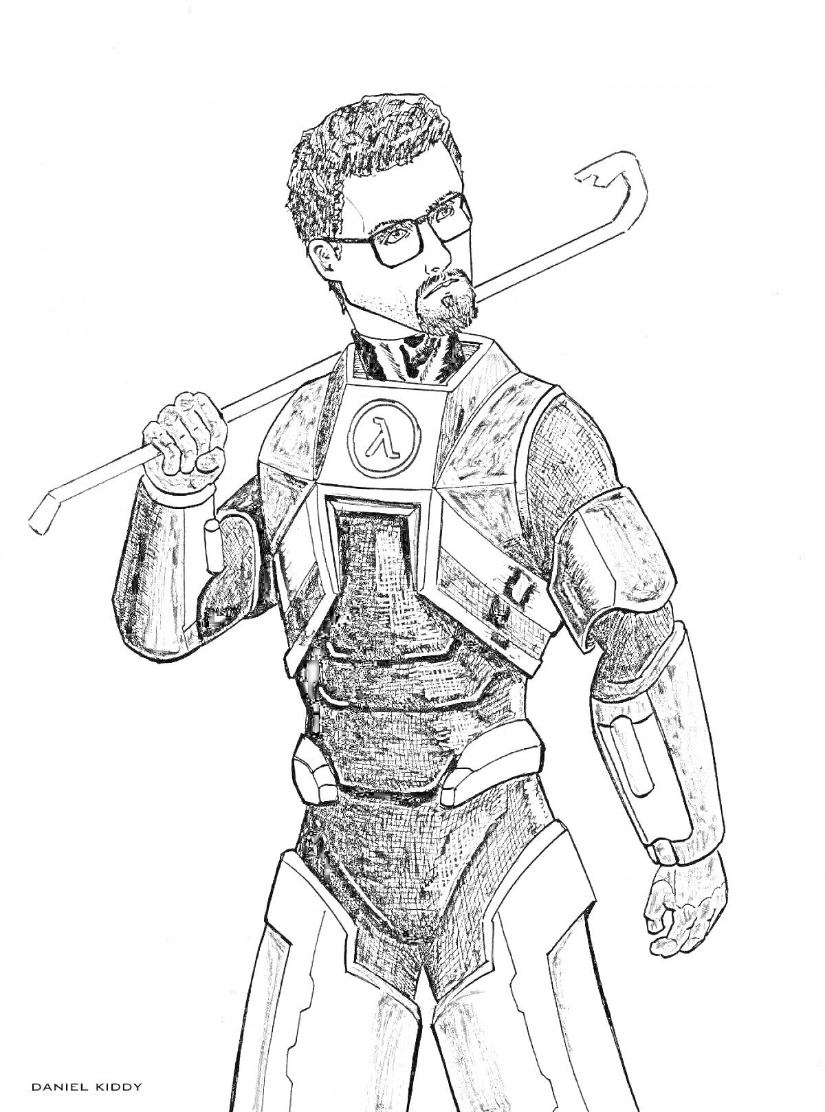 Раскраска Человек в бронекостюме с ломиком из Half-Life 2