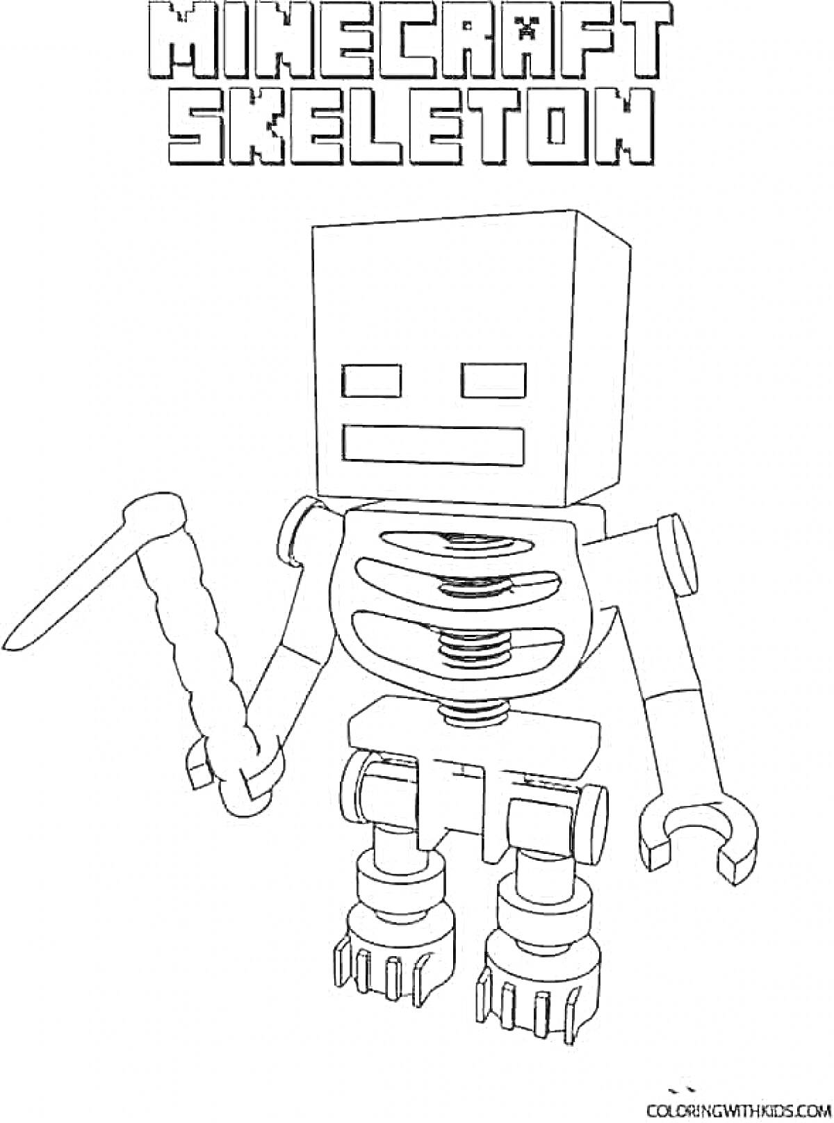 Раскраска Скелет из Майнкрафта с луком