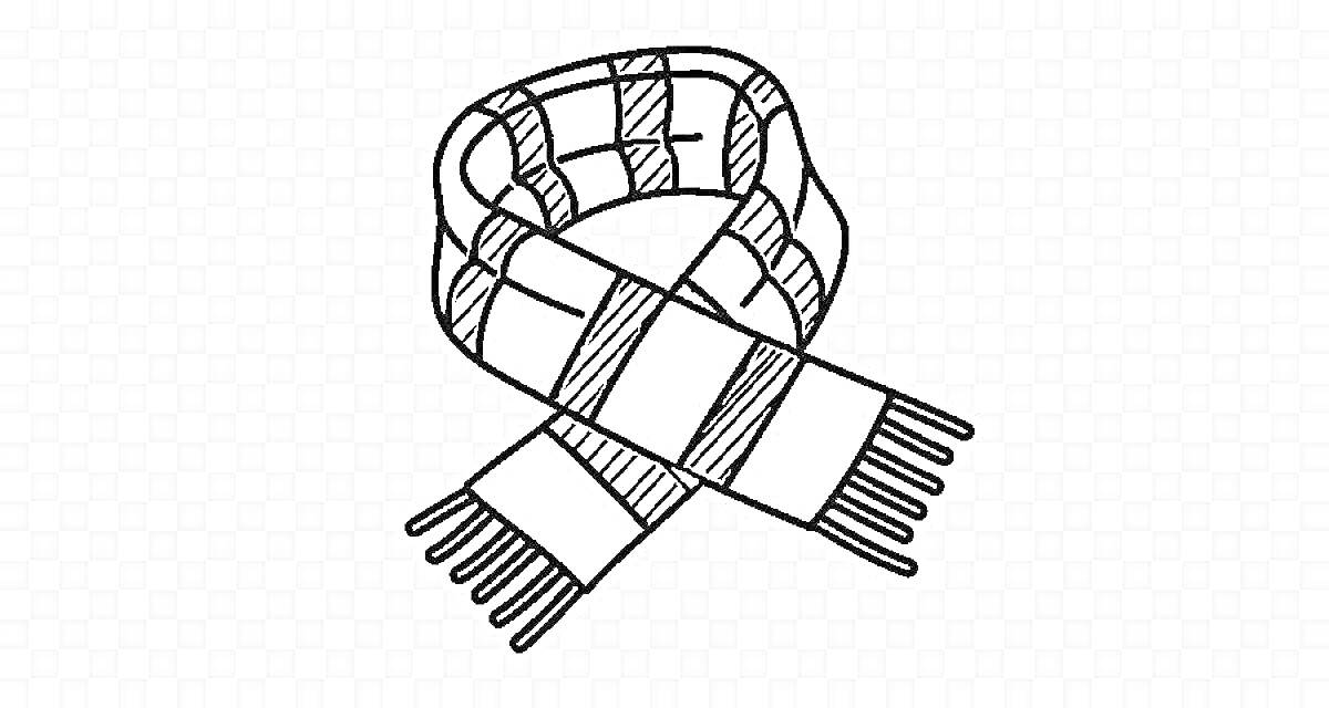 На раскраске изображено: Шарф, Полосатый шарф, Кисточки, Зима, Одежда