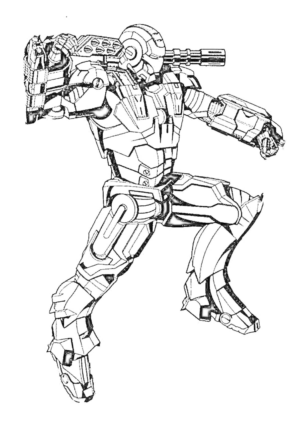 Раскраска Воин в экзо-костюме с лазерной пушкой на плече