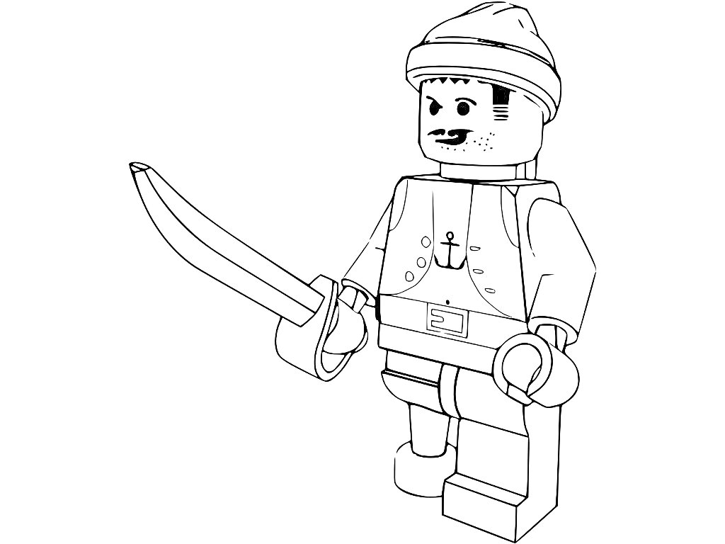 Раскраска Лего фигурка пирата с кинжалом и шляпой