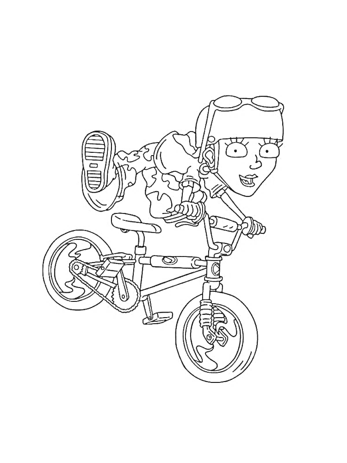 На раскраске изображено: Ребенок, Трюк, Велосипед, Движение, Окраска, Активность
