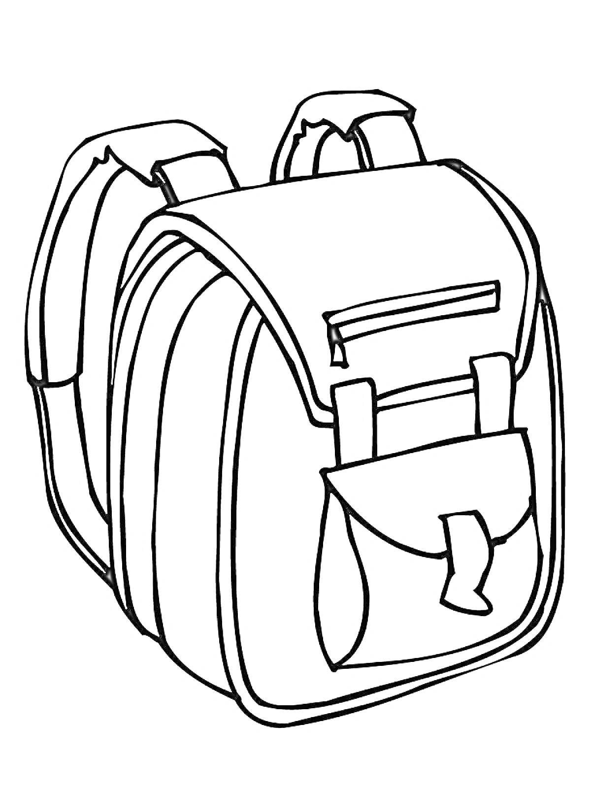 На раскраске изображено: Рюкзак, Карманы, Лямки, Школьный рюкзак, Школьные принадлежности, Клапаны