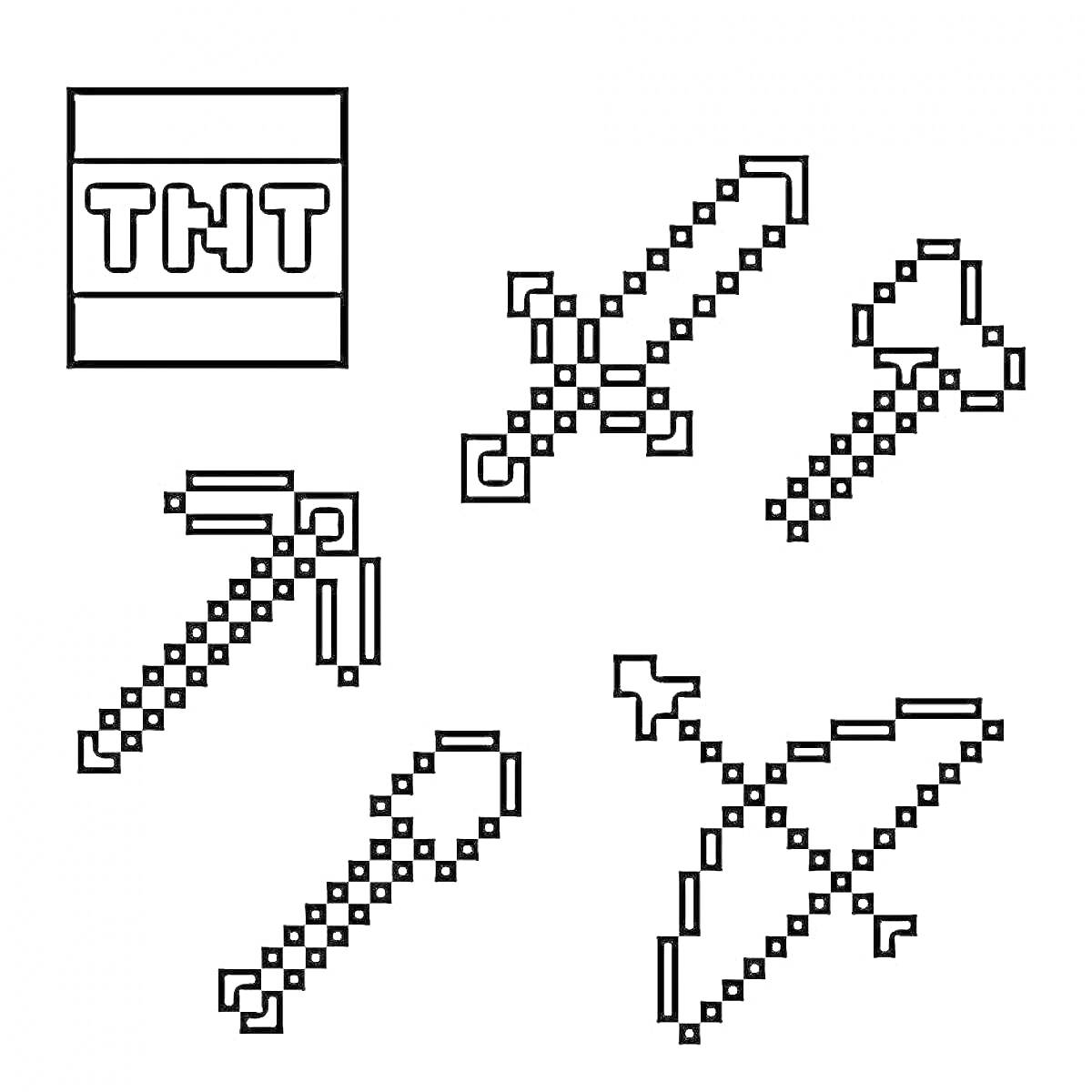 Майнкрафт оружие - TNT блок, меч, топор, кирка, лук, стрелы