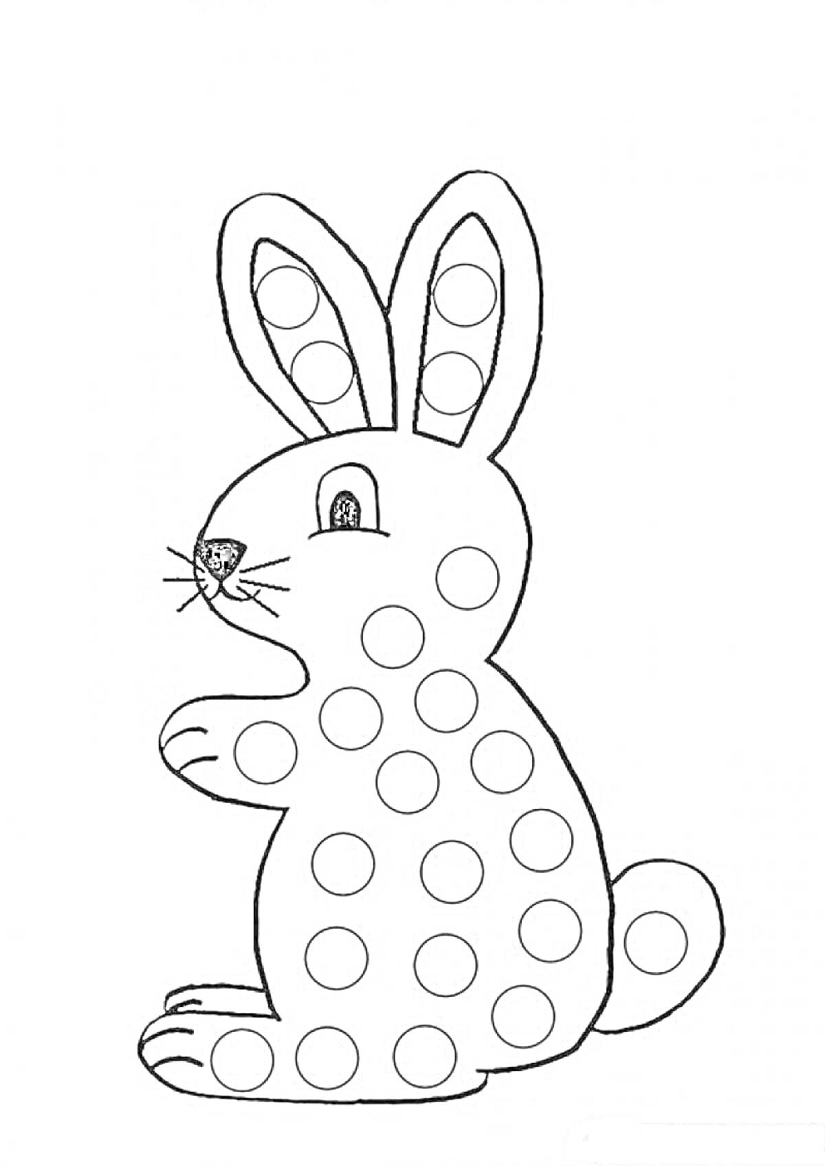 Раскраска Шаблон для пальчиков - кролик с точками