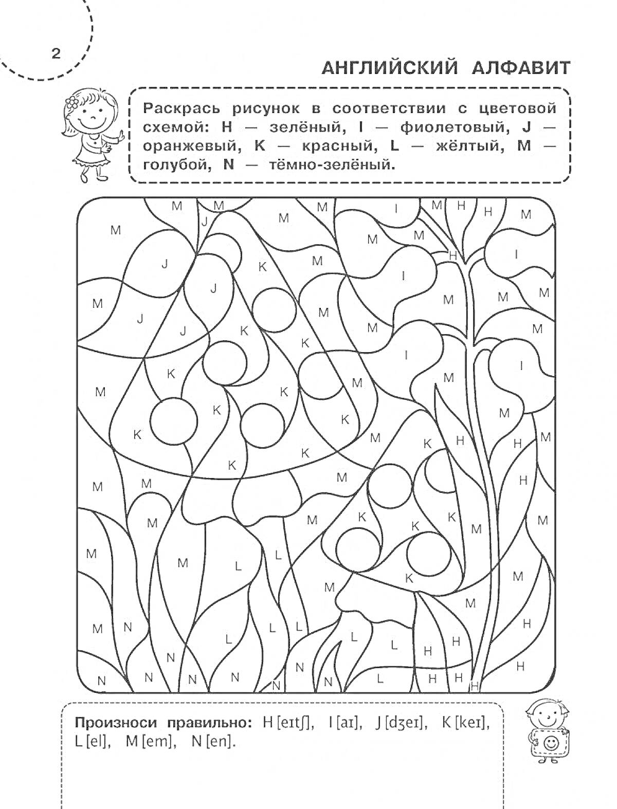 Раскраска Английский алфавит - раскраска по цветовой схеме для 2 класса
