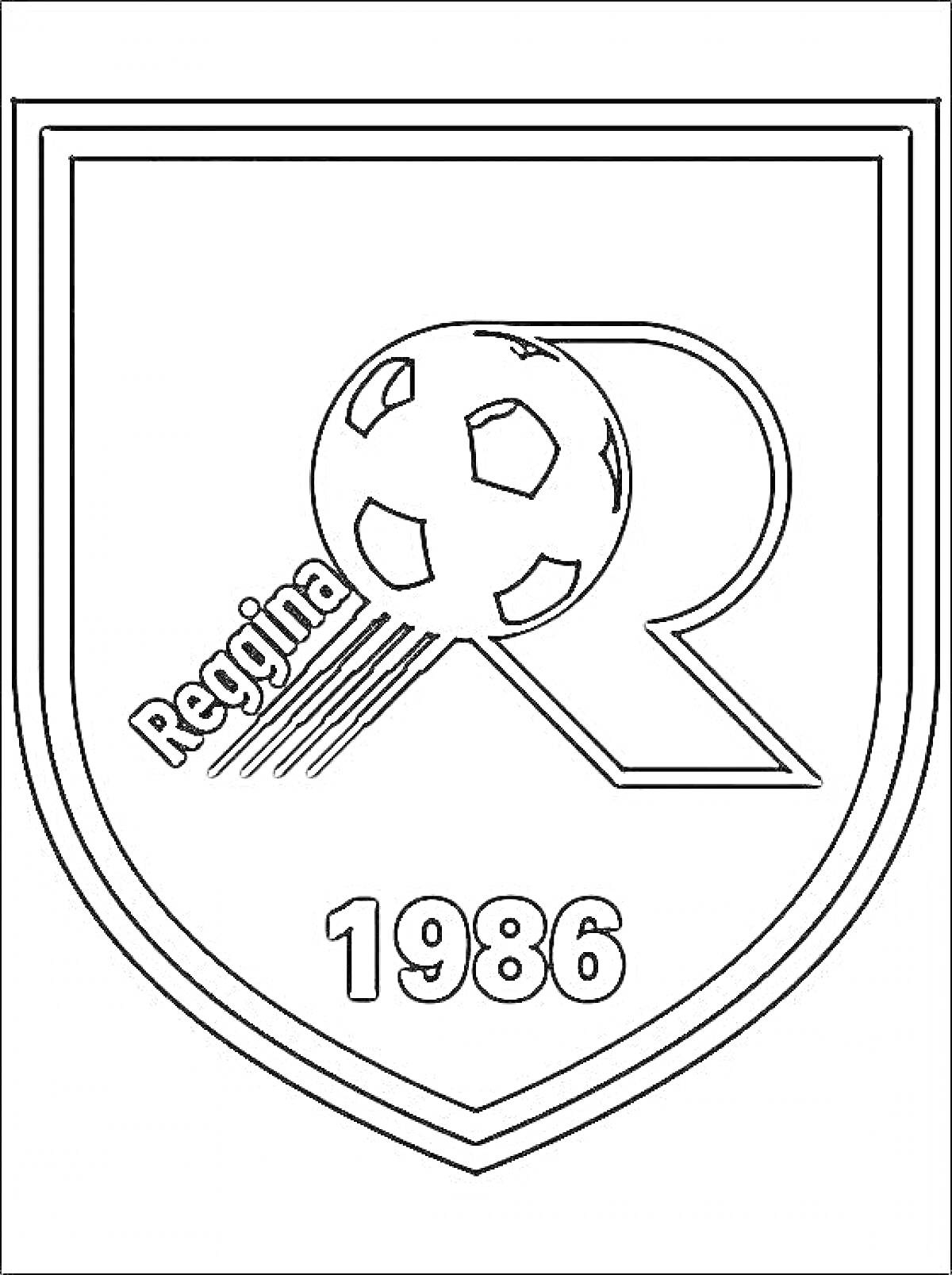 Раскраска Эмблема с обведённым щитом, внутри которой изображена большая буква 