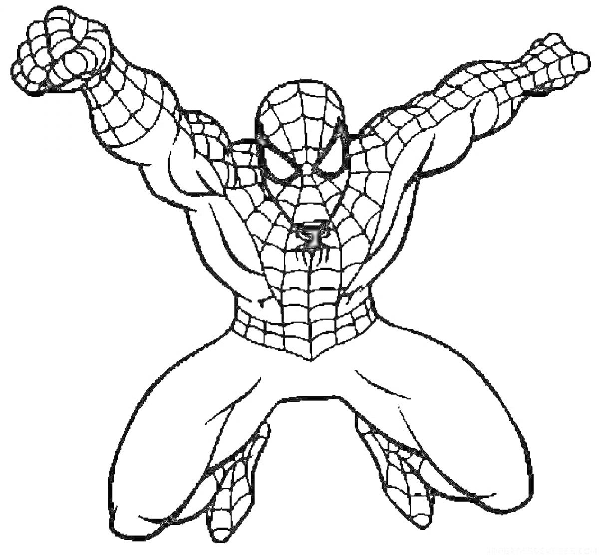 Раскраска Раскраска для детей 5-6 лет с Человеком-пауком в позе прыжка