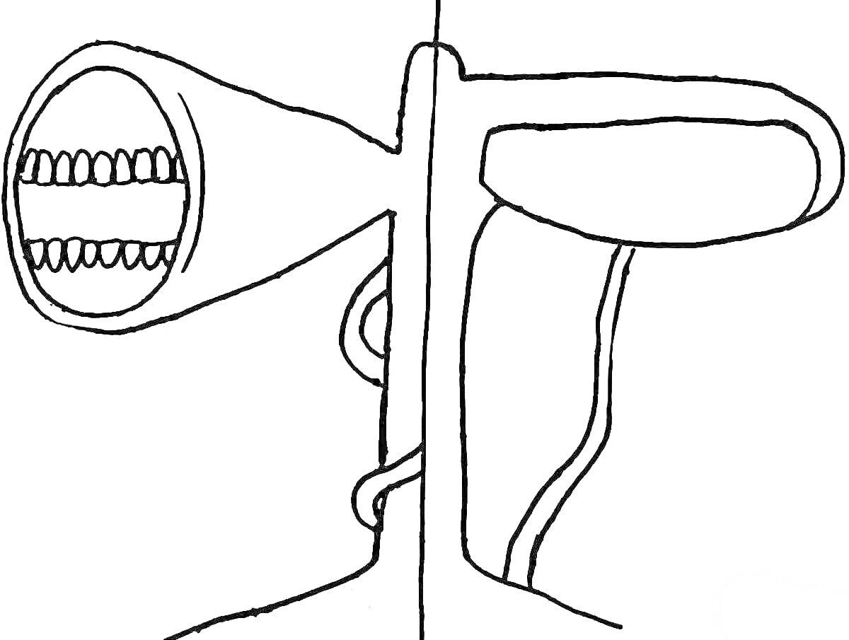 Раскраска Сиреноголовый с открытым ртом и проводами