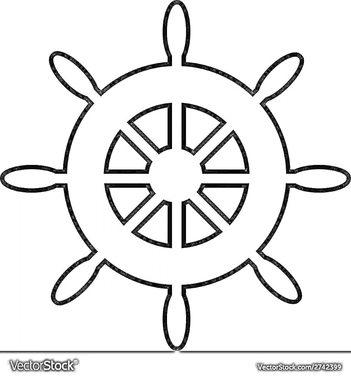 На раскраске изображено: Штурвал, Корабль, Управление, Спицы, Навигация, Мореплавание